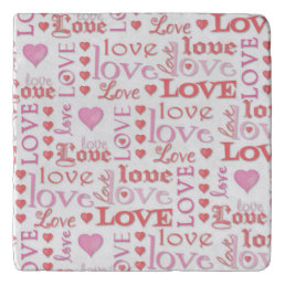 Love Valentine&#39;s Day Hearts Typography Red Pink Trivet