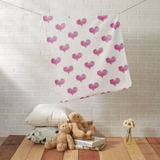 Love Valentine's Day Hot Pink Heart Sketch Baby Blanket (In Situ)