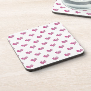 Love Valentine's Day Hot Pink Heart Sketch Beverage Coaster