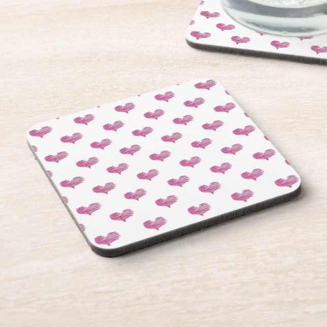 Love Valentine's Day Hot Pink Heart Sketch Beverage Coaster (Left Side)