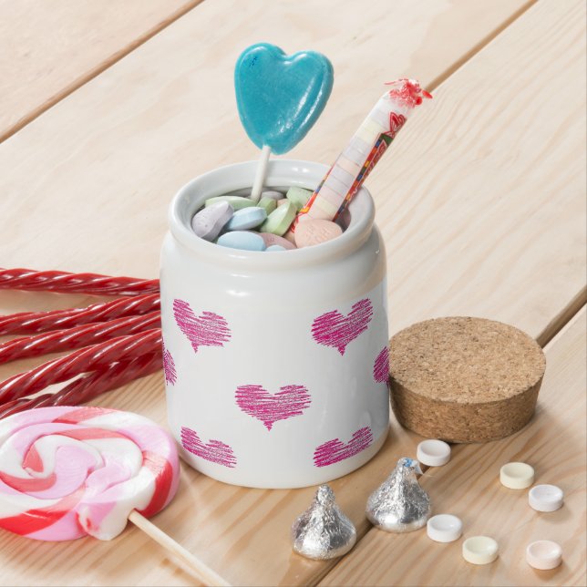 Love Valentine's Day Hot Pink Heart Sketch Candy Jar (In Situ)