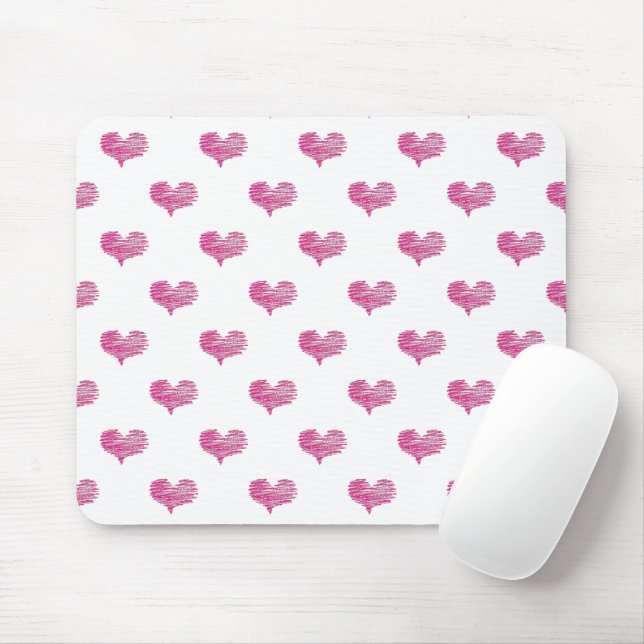 Love Valentine's Day Hot Pink Heart Sketch Mouse Pad (With Mouse)