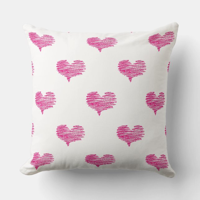 Love Valentine's Day Hot Pink Heart Sketch Throw Pillow (Front)