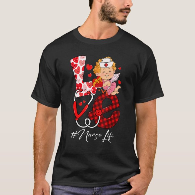 LOVE Valentines Day Nurse Life Leopard Plaid Nursi T-Shirt (Front)