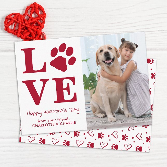 LOVE Valentines Day Pet Dog Photo Kids Classroom  Note Card (Creator Uploaded)