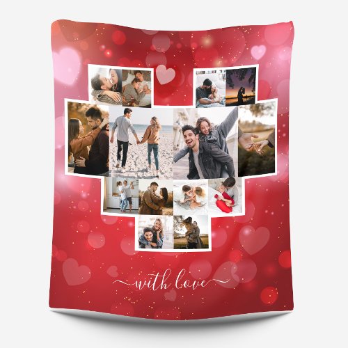 Love Valentines Day Photo Collage Red Fleece Blanket