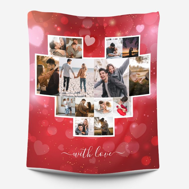 Love Valentine's Day Photo Collage Red Fleece Blanket (Creator Uploaded)