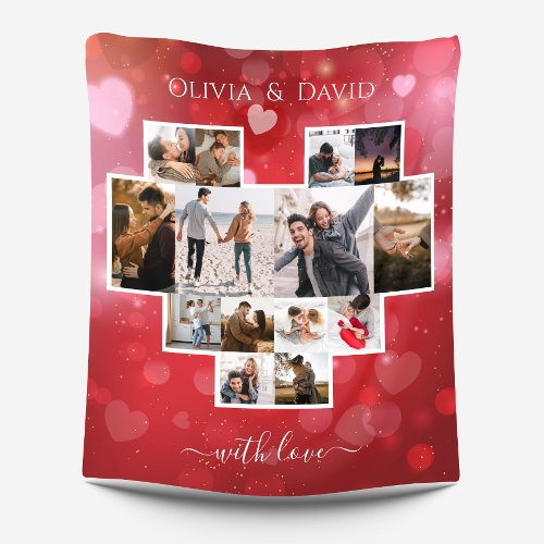 Love Valentines Day Photo Collage Red Fleece Blanket