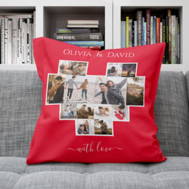 Love Valentine's Day Photo Collage Red Throw Pillow (Creator Uploaded)