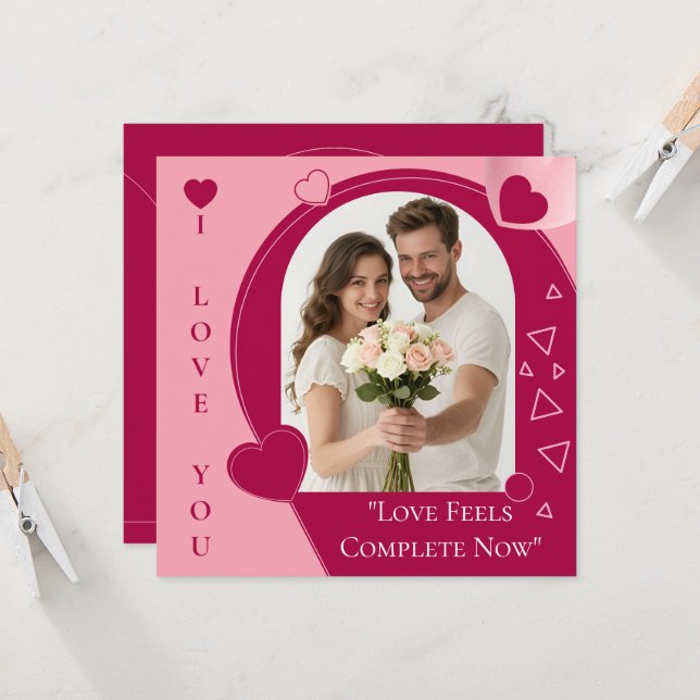 Love Valentines Day Pink Custom Greeting Card (Front/Back In Situ)