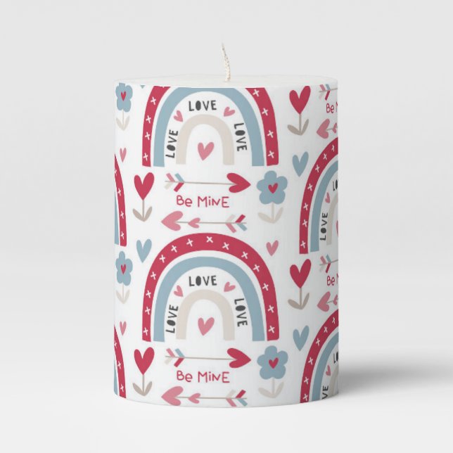 Love Valentines Day Rainbow    Pillar Candle (Front)