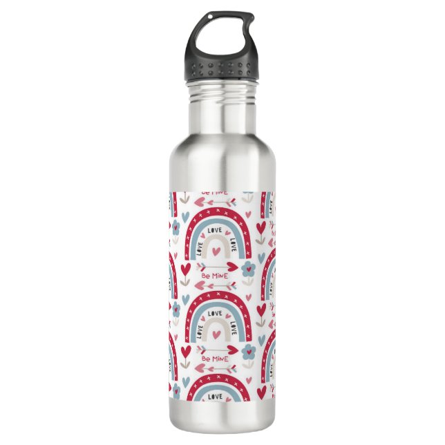 Love Valentines Day Rainbow    Stainless Steel Water Bottle (Front)