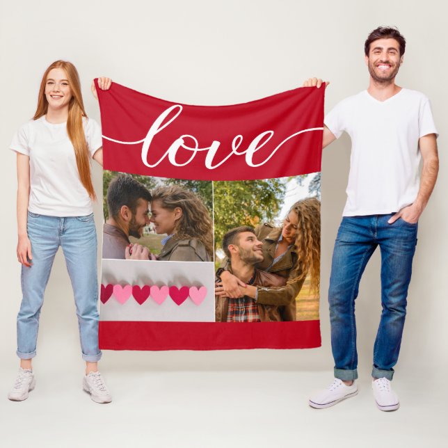 Love Valentine's day red Couple Photo Collage Fleece Blanket (In Situ)