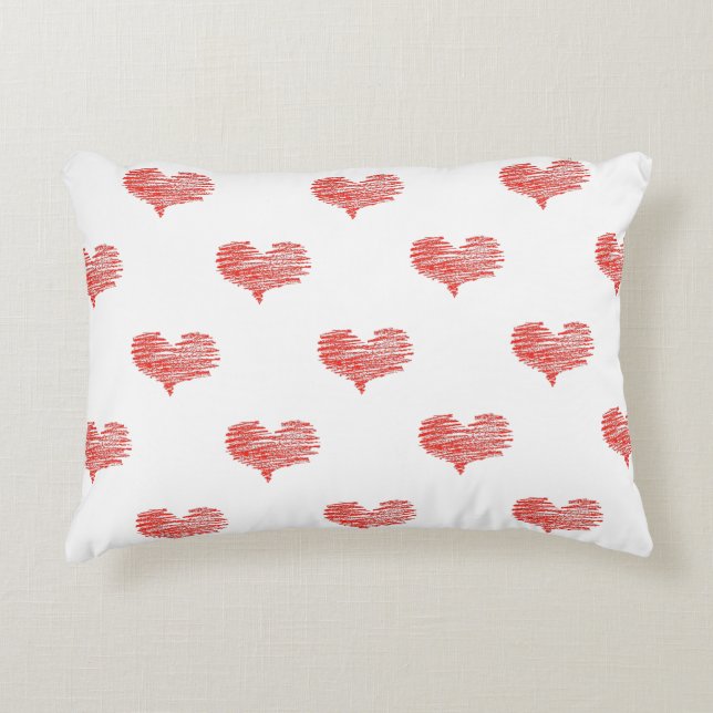 Love Valentine's Day Red Heart Sketch Accent Pillow (Front)