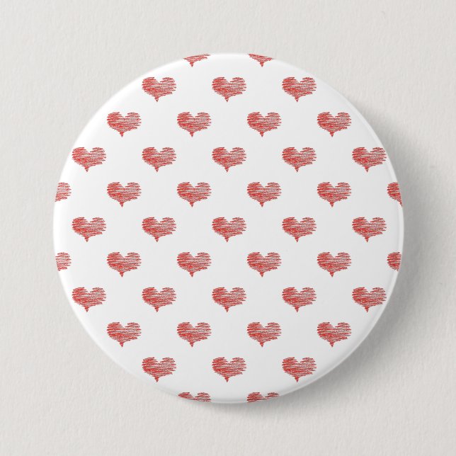 Love Valentine's Day Red Heart Sketch Button (Front)