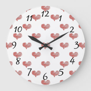 Love Valentine's Day Red Heart Sketch Large Clock