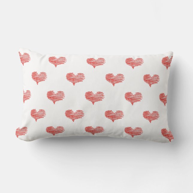 Love Valentine's Day Red Heart Sketch Lumbar Pillow (Front)