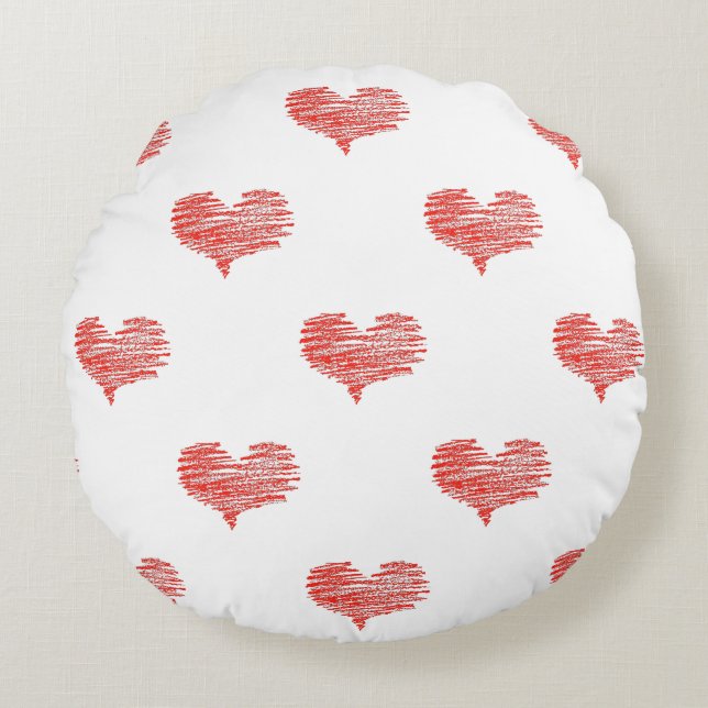 Love Valentine's Day Red Heart Sketch Round Pillow (Front)