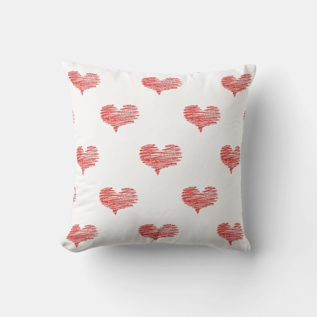 Love Valentine's Day Red Heart Sketch Throw Pillow (Front)
