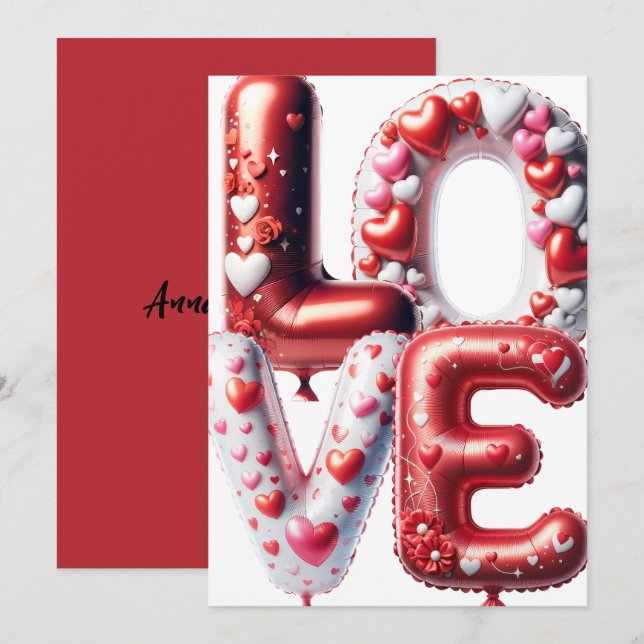 Love Valentines Day Red Hearts Customizable  Holiday Card (Front/Back)