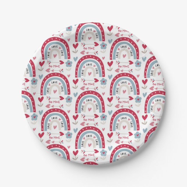 Love Valentines Day Round  Rainbow    Paper Plates (Front)