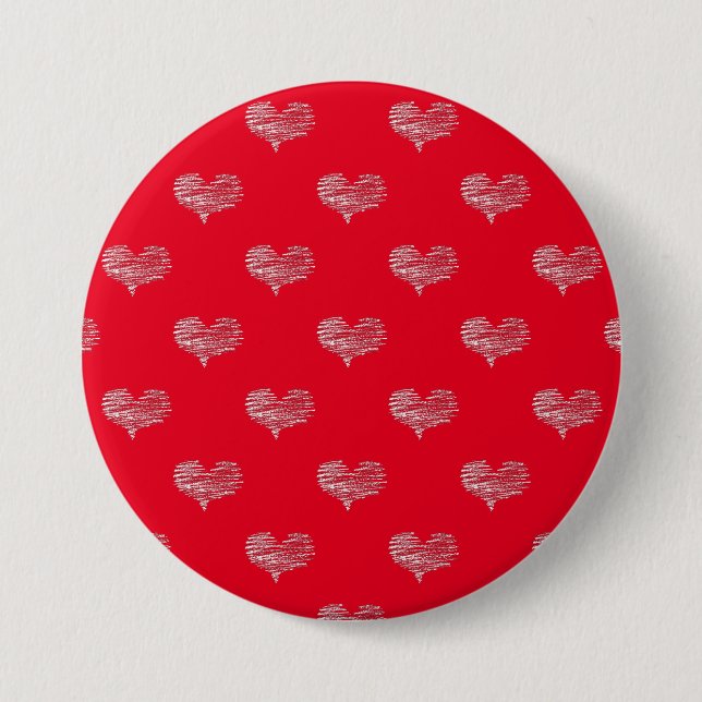 Love Valentine's Day White Heart Sketch Button (Front)