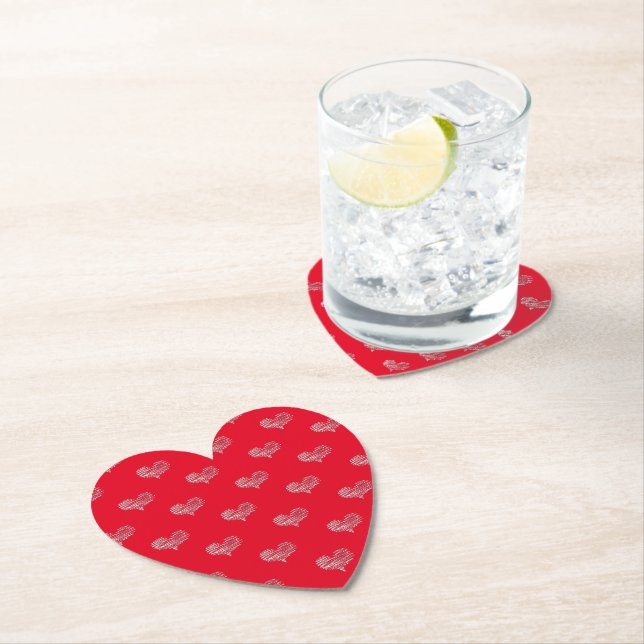 Love Valentine's Day White Heart Sketch Paper Coaster (Insitu)