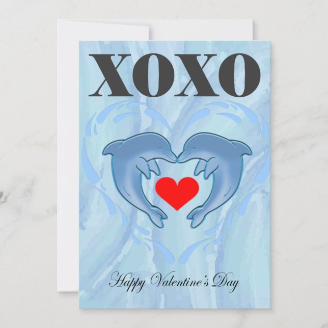 Love Valentines Day xoxo dolphin Holiday Card (Front)