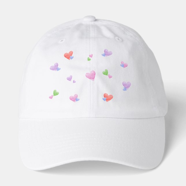 LOVE Valentines Fun Watercolor Hearts Hat (Front)