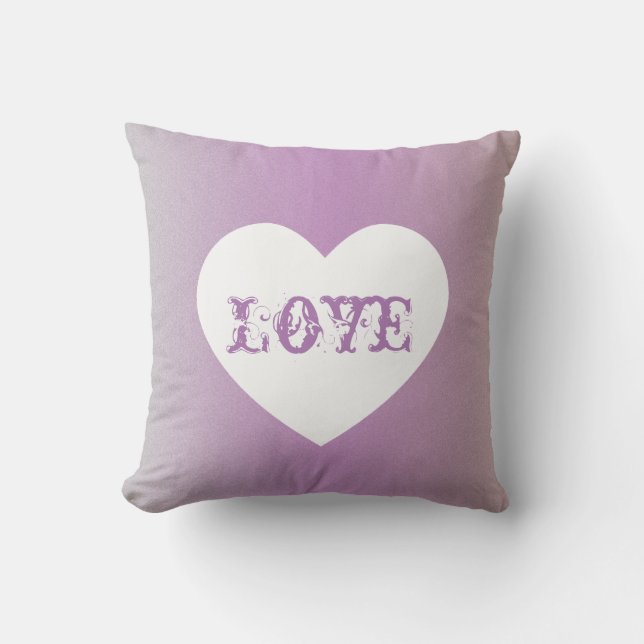 Love Valentines Pink White Heart Lettering Throw Pillow (Front)