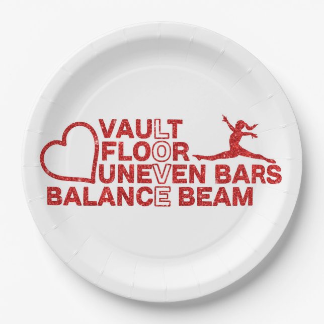 Love Vault Floor Uneven Bars Balance Beam Paper Plates (Front)