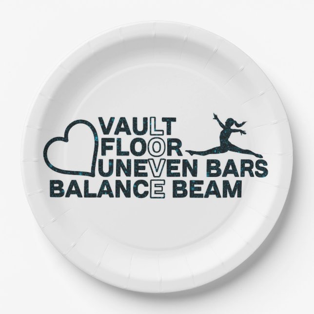 Love Vault Floor Uneven Bars Balance Beam  Rectang Paper Plates (Front)