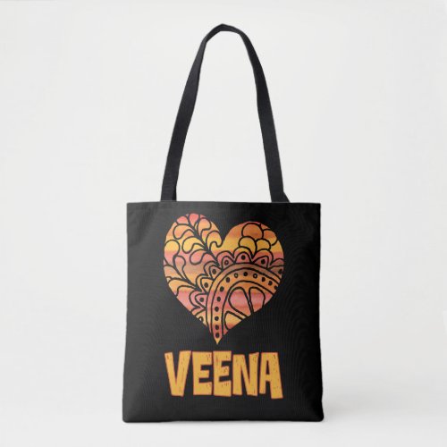 Love Veena Orange Mandala Heart Indian String Instrument Tote Bag