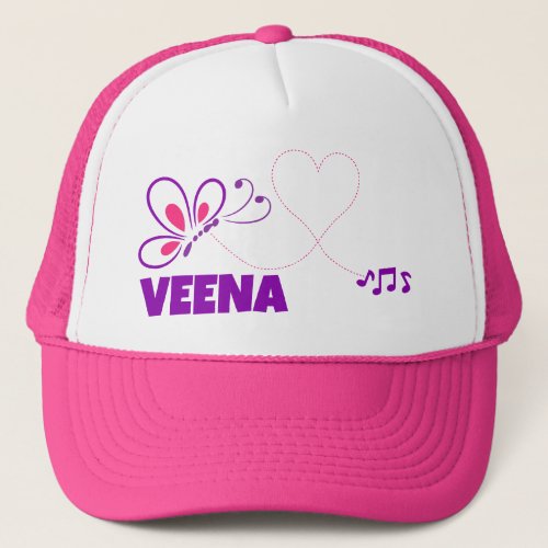 Love Veena Pink Purple Butterfly Heart Music Notes Trucker Hat