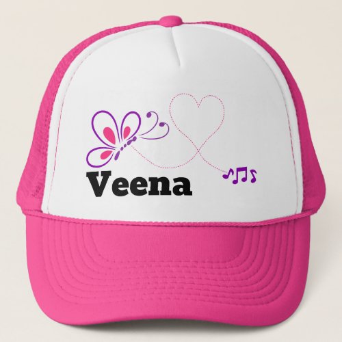 Love Veena Pink Purple Butterfly Heart Music Notes Trucker Hat