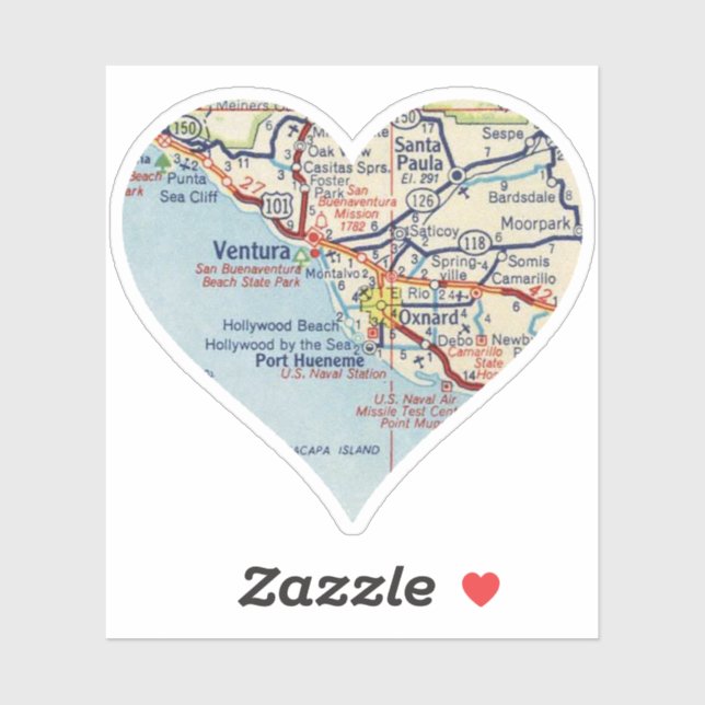 Love Ventura CA Vintage Map Sticker (Sheet)