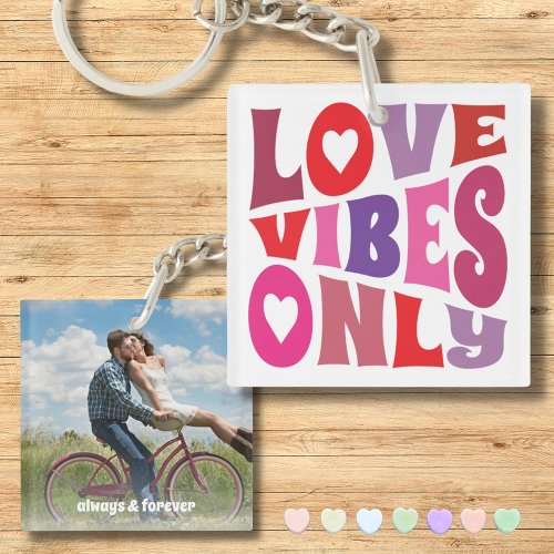 Love Vibes Only Red Pink Couple Photo Typography Keychain
