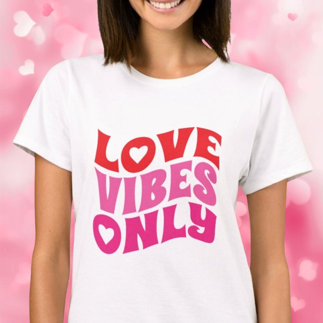 Love Vibes Only Valentines Day Red Pink Typography T-Shirt (Creator Uploaded)
