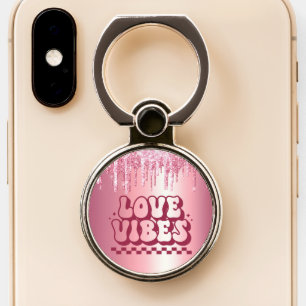 LOVE VIBES VALENTINES PINK GLITTER DRIP CUSTOM PHONE RING STAND