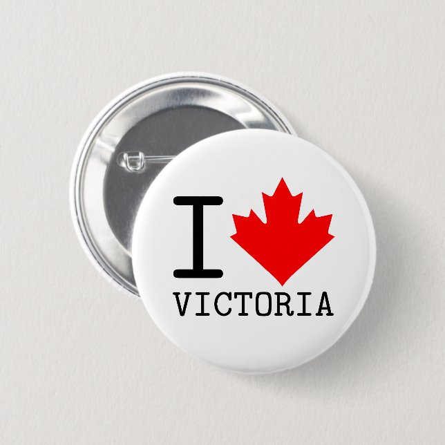 Love Victoria, British Columbia Canada Maple Leaf Button (Front & Back)