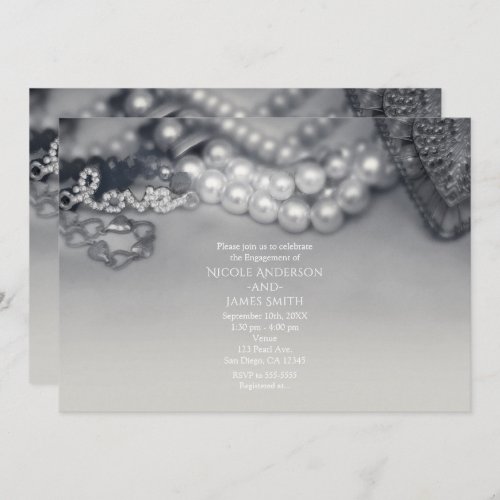 Love Vintage Glam Black  White Pearls Wedding Invitation