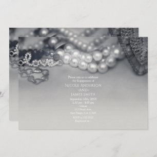 Love Vintage Glam Black & White Pearls Wedding Invitation
