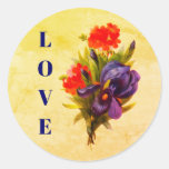 Love Vintage Iris Flower Bouquet Classic Round Sticker