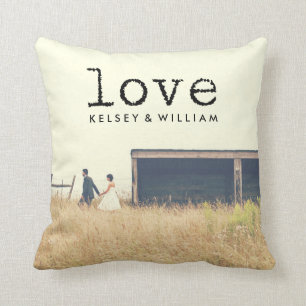 Love Vintage Typewriter Font Typography for Photo Throw Pillow