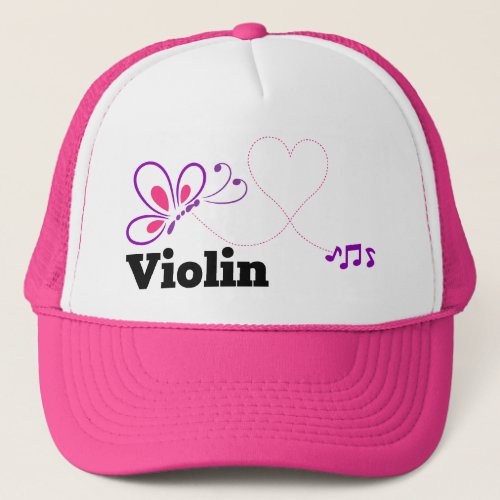 Love Violin Pink Purple Butterfly Heart Trucker Hat