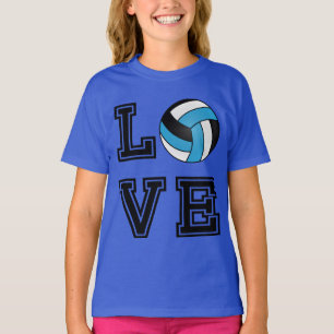Love Volleyball - Baby Blue, White and Black T-Shirt