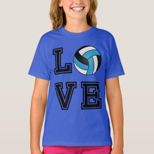 Love Volleyball _ Baby Blue White and Black T_Shirt