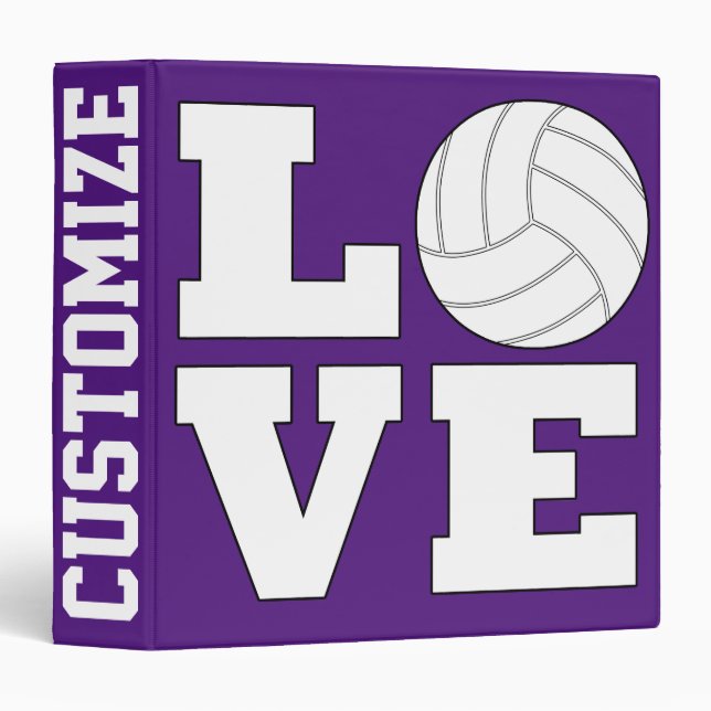 LOVE Volleyball Custom Player Name or Text Sports 3 Ring Binder (Front/Spine)
