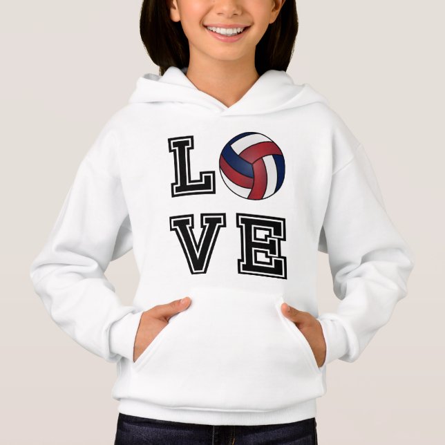 Love Volleyball  - Dark Red, White and Dark Blue Hoodie (Front)