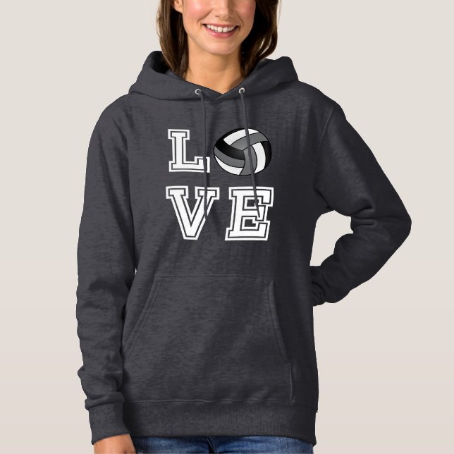 Love Volleyball  - Gray, White and Black Hoodie (Front)